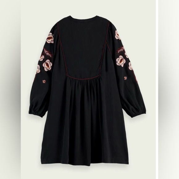 Scotch & Soda Embroidered Mini Dress Black with Floral Sleeves Size M - Picture 3 of 8